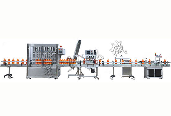 防爆型化工液體灌裝流水線-化學(xué)試劑灌裝旋蓋生產(chǎn)線