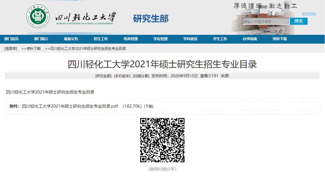 2021考研專業目錄：四川輕化工大學2021年碩士研究生招生專業目錄